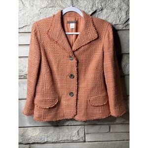 SINGRID OLSEN COLLECTION PEACH COLOR TWEED JACKET LADIES SIZE 12